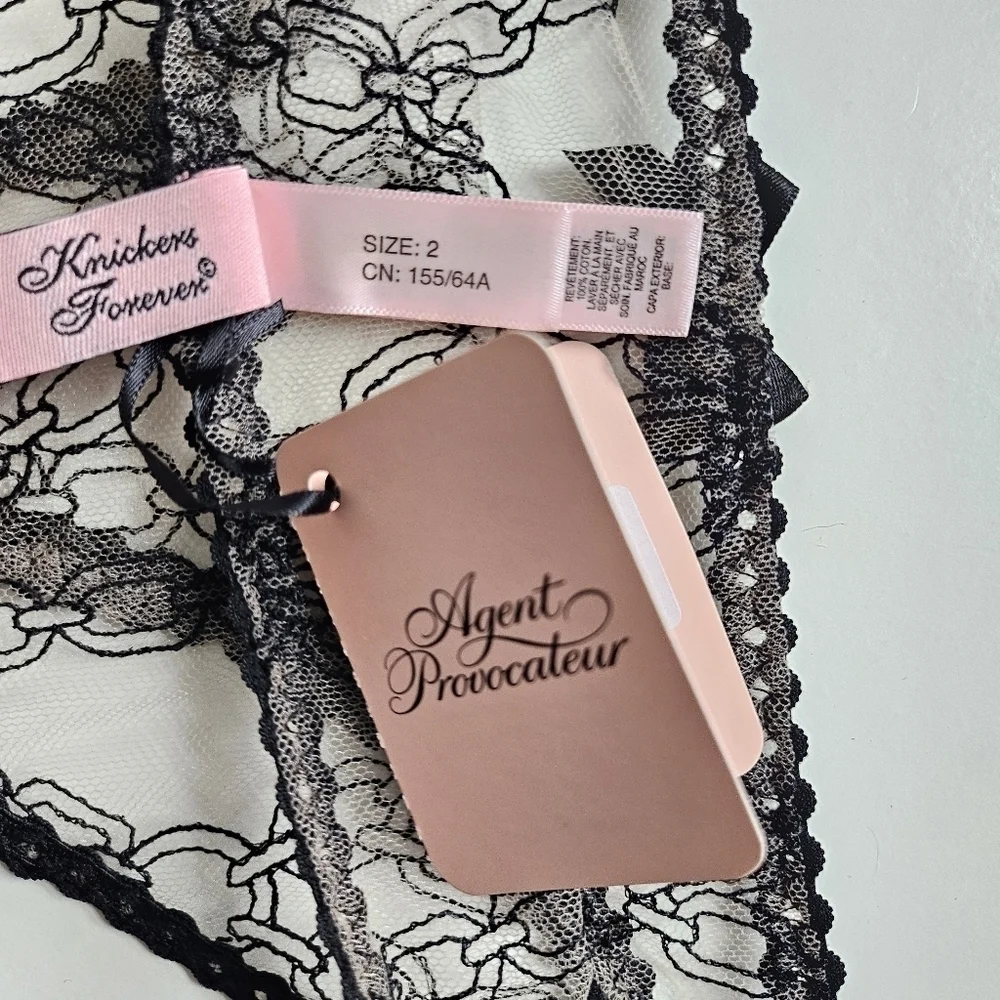 New Agent Provocateur Bailey Tulle Lace Nude/Black Brief Panties AP 2 / Small